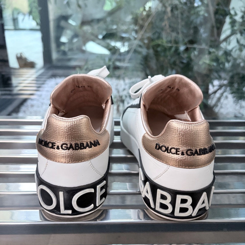 Authentic Dolce & Gabbana Portofino Sacred Heart Sneakers - White/Gold - Size 38 - Picture 5 of 6